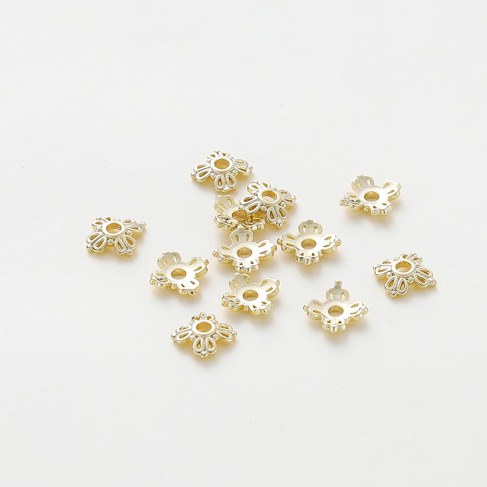 20pcs/lot 14K 18K Gold Color Tibetan Flower Beads Caps Tassel Loose Spacer Tray Beads For DIY Jewelry Making Accessories