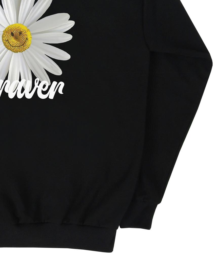 [Unisex] White Daisy Flower Smile Hoodie_Black