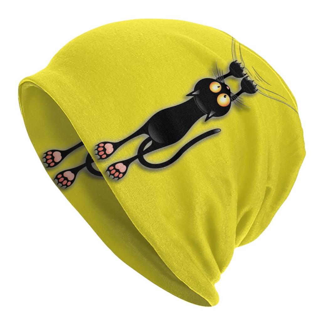 Funny Cartoon Black Cat Skullies Beanies Caps For Unisex Women Unisex Streetwear Winter Warm Knit Hat Adult Bonnet Hats