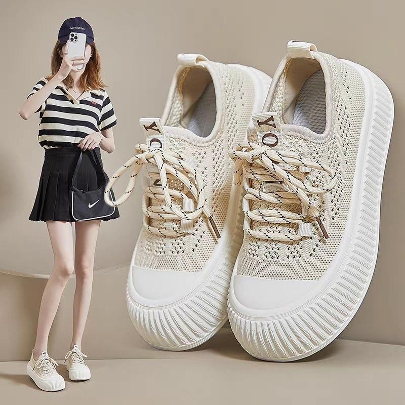 Summer breathable canvas shoes women's 2025 new fly-woven mesh mesh shoes one-pedal board shoes sports and leisure white shoes