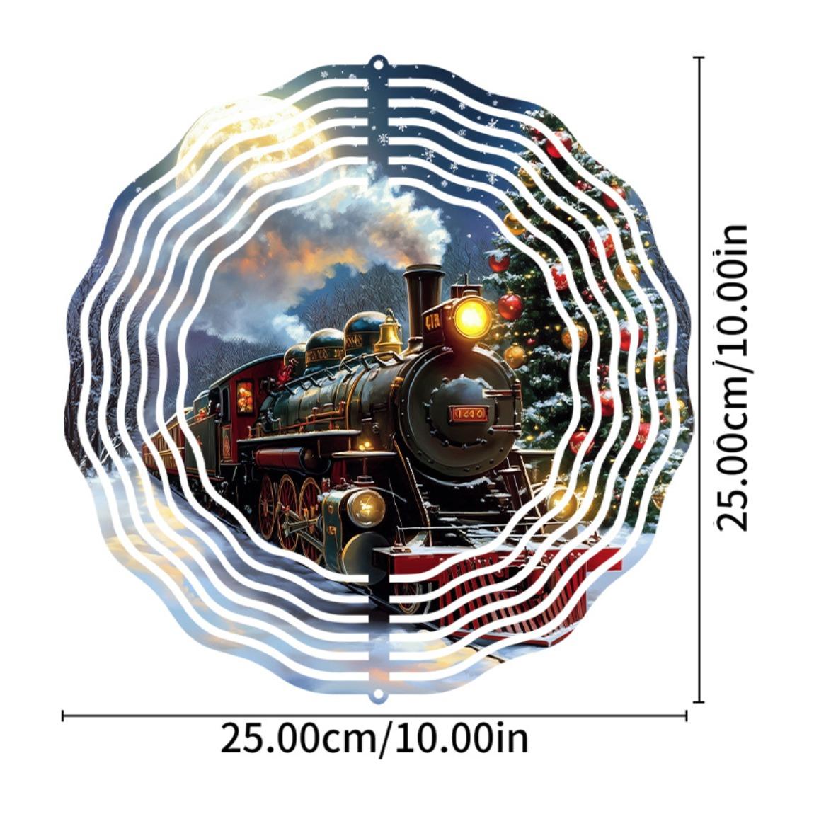 

Ночной Рождественский Поезд Колокольчик Ветра 10 Дюймов 3D Подвесное Украшение Двусторонний Металл с Лазерной Резкой Без Батареек Декор для Дома и Улицы 01A