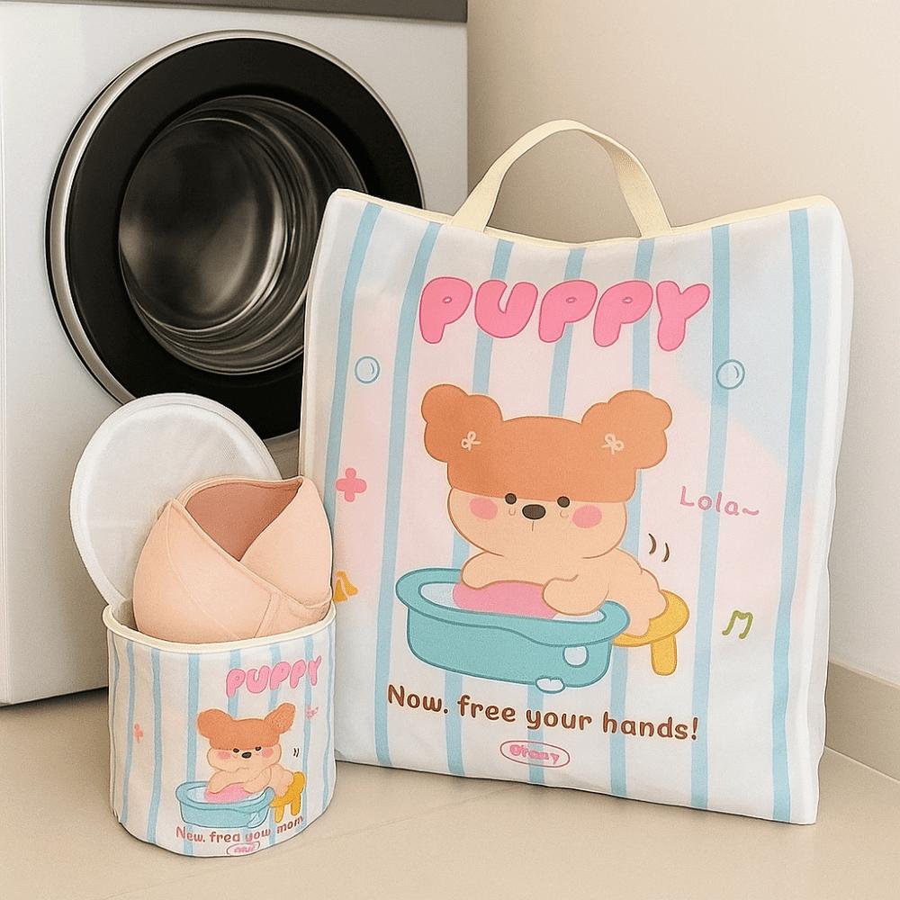 4Pcs/Set Cartoon Bear Laundry Bag Zippered Puppy Printed Laundry Bag  Laundry Care