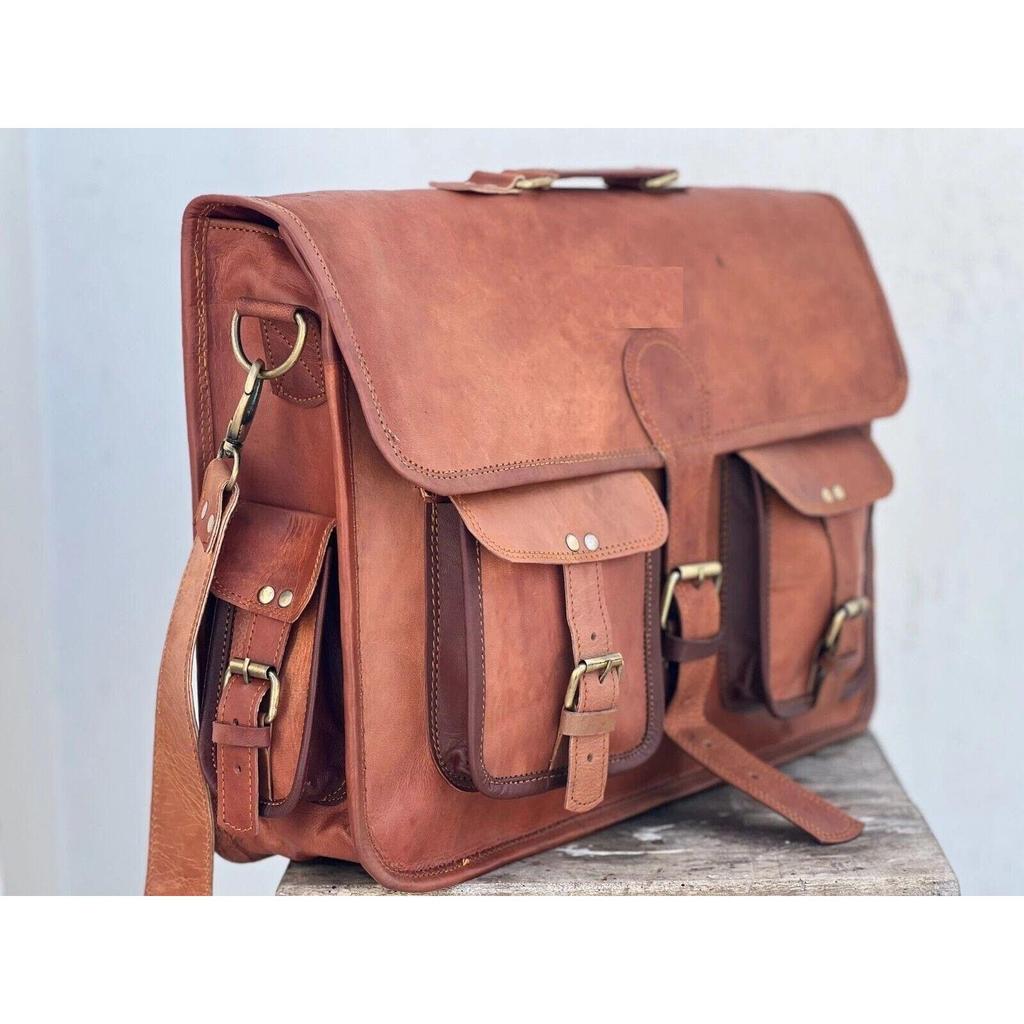 Men's Genuine Briefcase Vintage Leather Messenger Bag Shoulder Laptop Bag