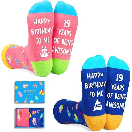 Zmart Birthday Gift Ideas for Teens - Birthday Socks for 13-19 Year Old Boys Girls 2 Pack
