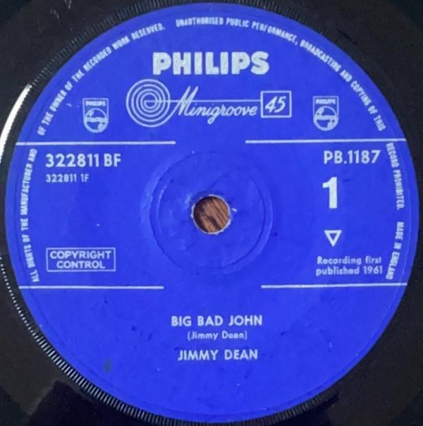 

7-дюймовая пластинка JIMMY DEAN Big Bad John PB1187 PHILIPS 1961 UK Поп Б/у