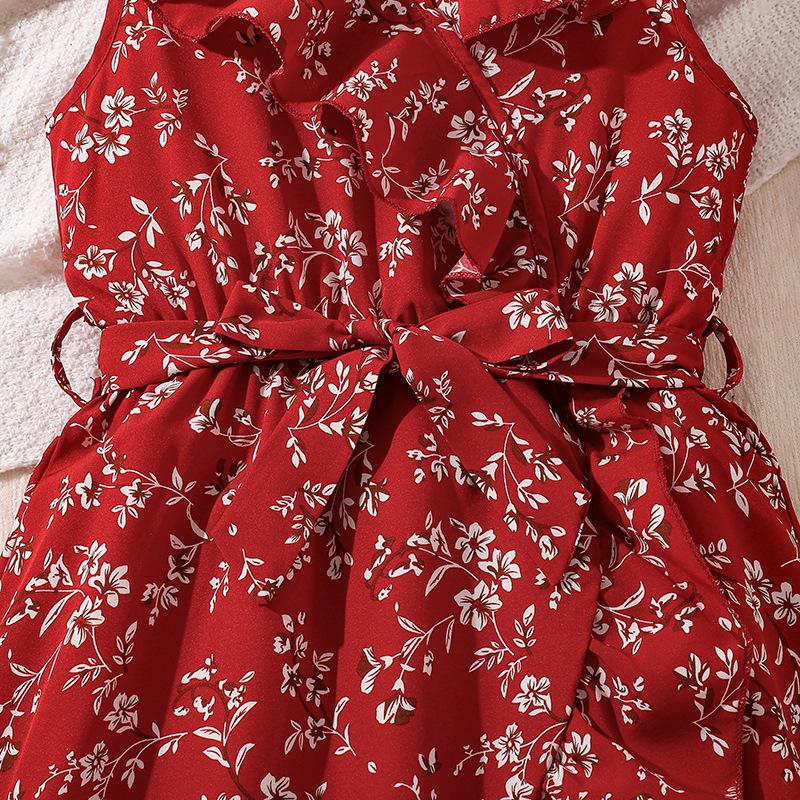 Girls' Fashion Dress Summer Children's Print Sleeveless Waisted Princess Dress