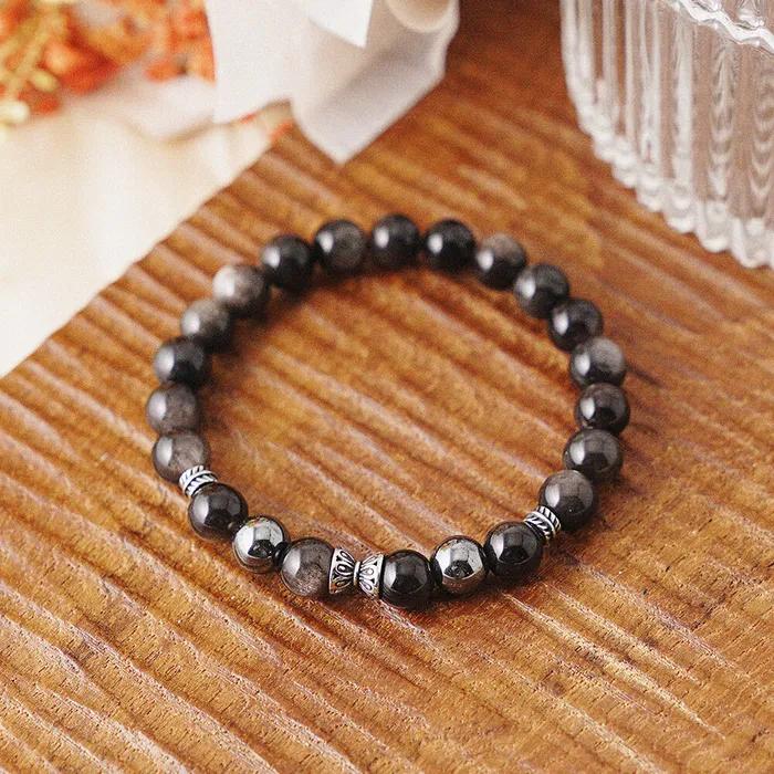 Antique Ring Point 8 Silver Gemstone Bracelet (C2501AC1229_BK)