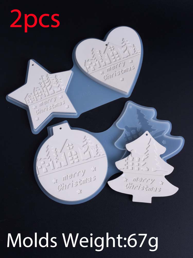 Christmas Heart Round Tree Star Shaped Hanging Ornament Mold DIY Xmas Party Decor Making Plaster Resin Silicone Molds Craft Gift