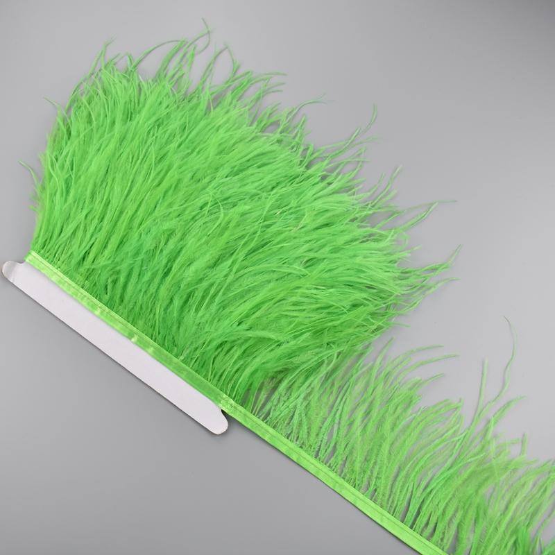 1Meter Colorful Ostrich Feathers On Ribbon Tape 10-15Cm Feather Fabric Tassel Fringe Trim Flecos Sewing Needlework Clothes Decor