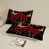 3pcs Red Black Soft Fitted Sheet Roses 3D Print Romantic Floral For Girls Couples 100% Polyester Flat Sheet With 2 Pillowcases