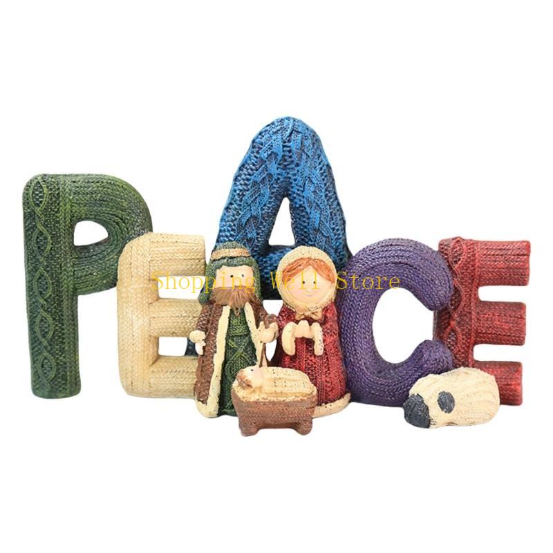 

KX4B Durability Resin Nativity Scene with Love and Family Statues Christmas Decors for Festival Home and Garden Ornamentation