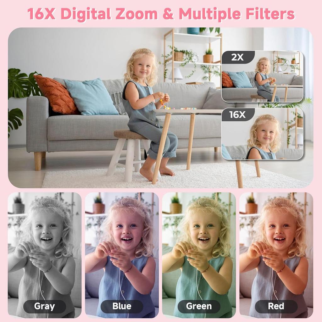 Digital Camera, FHD 1080P Digital Camera for Kids, Vintage Digital Camera with 16X Zoom, Face Detect, Smile Capture, Anti Shake, Compact Point and