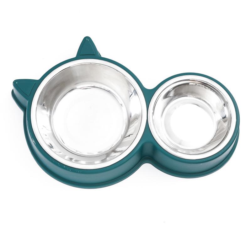 Cat-shaped Double-bowl Stainless Steel Tableware, Cat Basin Integrated Pet Bowl, Non-wet Mouth Feeding and Drinking for Dogs