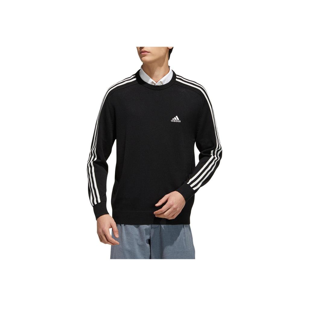 Adidas Brand Logo Print Striped Crew Neck Casual Long Sleeve T-Shirt Men Tops Black GV1203