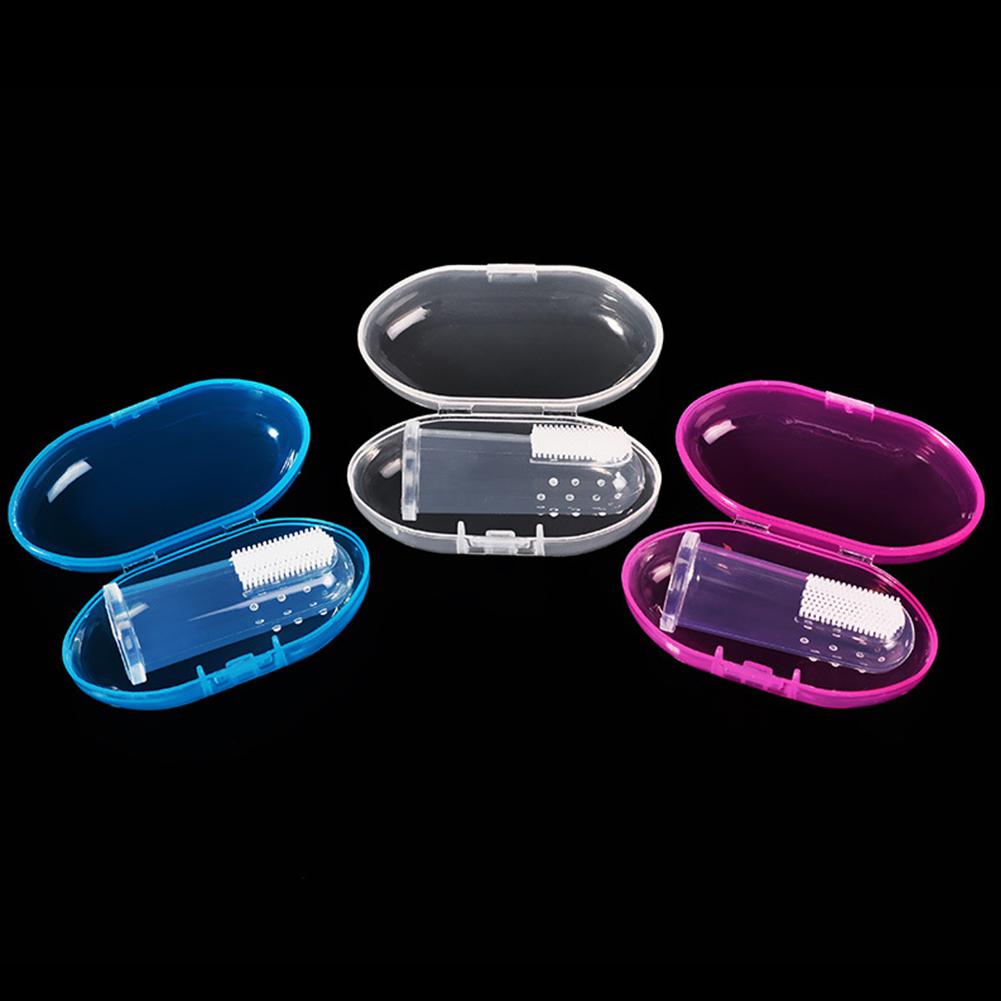 2 bucăți/set periuță de dinți cu mânecă pentru degetul mare pentru bebeluși + set cutie perie pentru masaj pentru degete din silicon moale aleatoriu
