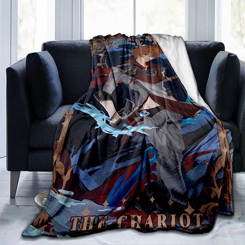 Pătură cu imprimeu Genshin Impact cu desene animate, flanel, căldură, moale, canapea extensibilă de pluș, pătură pentru aruncare, pătură de pluș, anime drăguț
