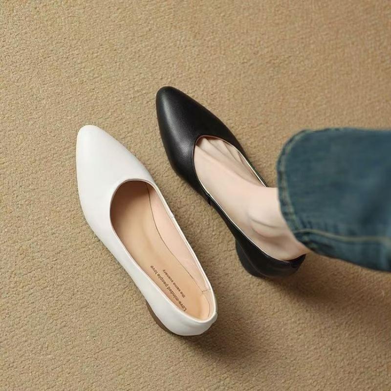2025 Pointed Toe Genuine Leather Low-Cut Soft Sole Work Shoes Professional Low Heel Single Shoes for Women Versatile New Style