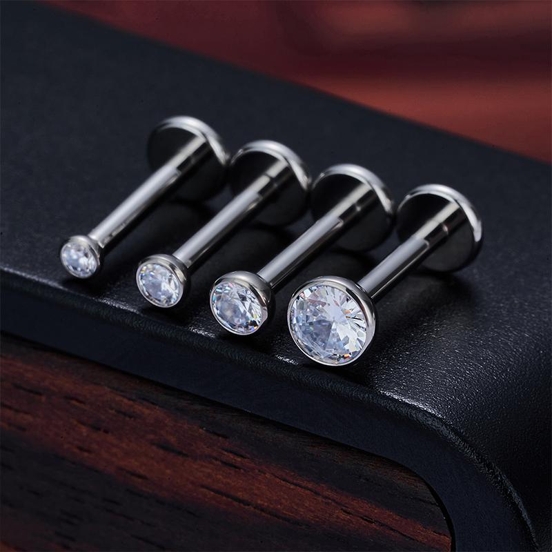 10Pc/50Pc G23 Ttianium Labret Ear Lip Stud Jewelry Square CZ Stone Cartilage Tragus Earring Tongue studs Threaded Body Jewelry