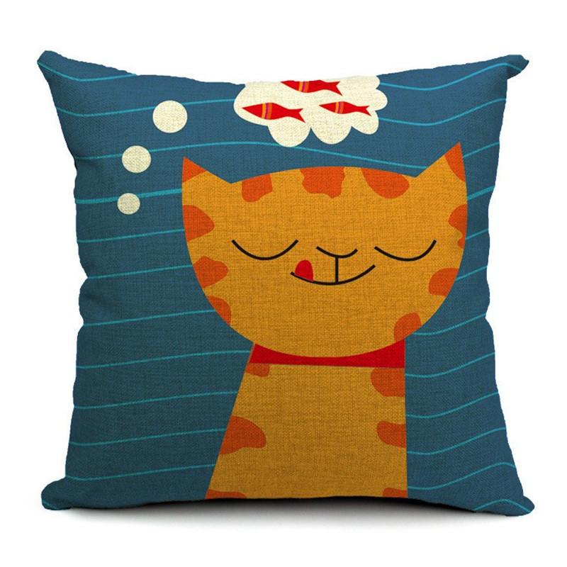 Cute Cartoon Cat Cushion Cover Cat Cotton Linen Pillow Case Sofa Decorative Pillowcase Home Accessories Animal Pillow Cover