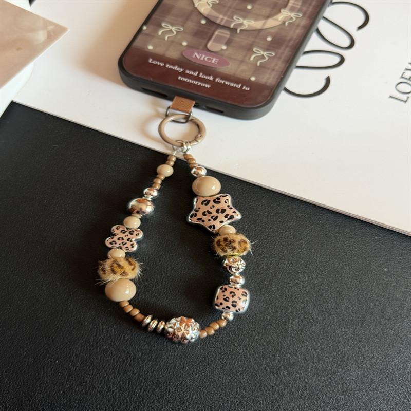 Cell Phone Strap With Leopard Print Star Ball Beads And Pvc Cord For Girls And Boys