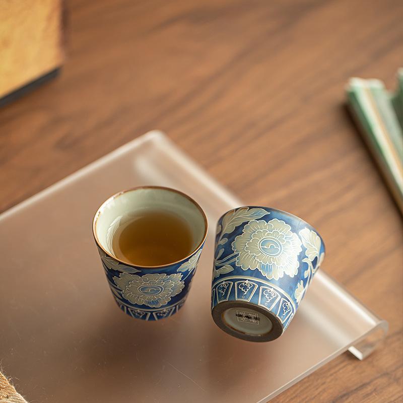 Blue and White Peony Tea Cup Ceramic Master's Cup Chinese Gongfu Tea  Elegant Collectible Teaware Gift for Tea Lovers