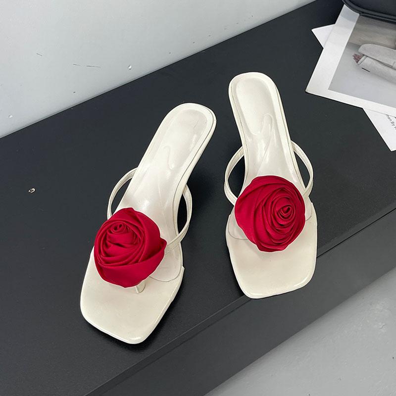 

Fashion Female Flip flops Pumps Heels Shoes For Women New In 2025 Fashion Flower Ladies Medium Heels Slides Sandals Shoes Big Size 43 35 бежевый