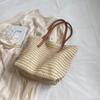 Bohemian Style Zipper Beach Bag Solid Color Hollow Tote Bag Trendy Weave Straw Bag  Spring
