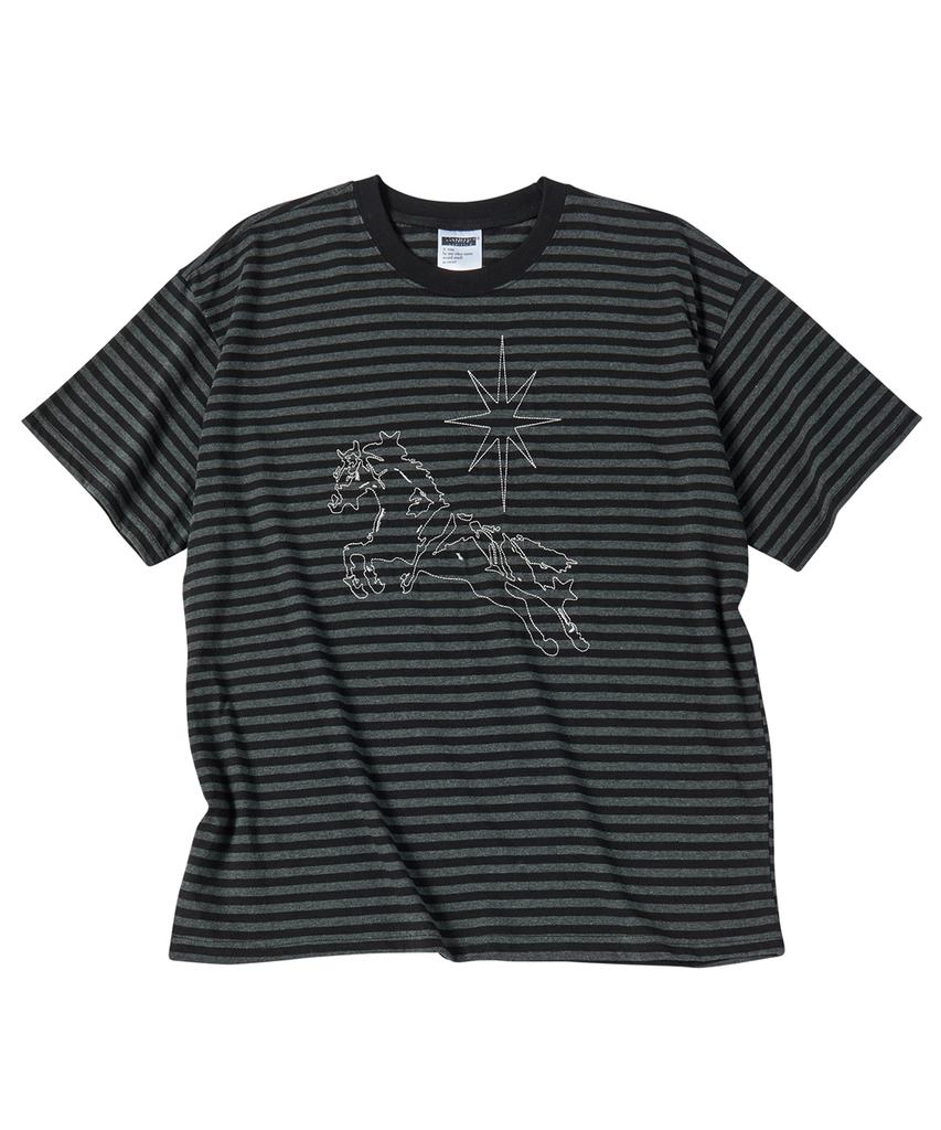 Eontaiteulseoul Unicorn Stitch Stripe Crop Short Sleeve Black