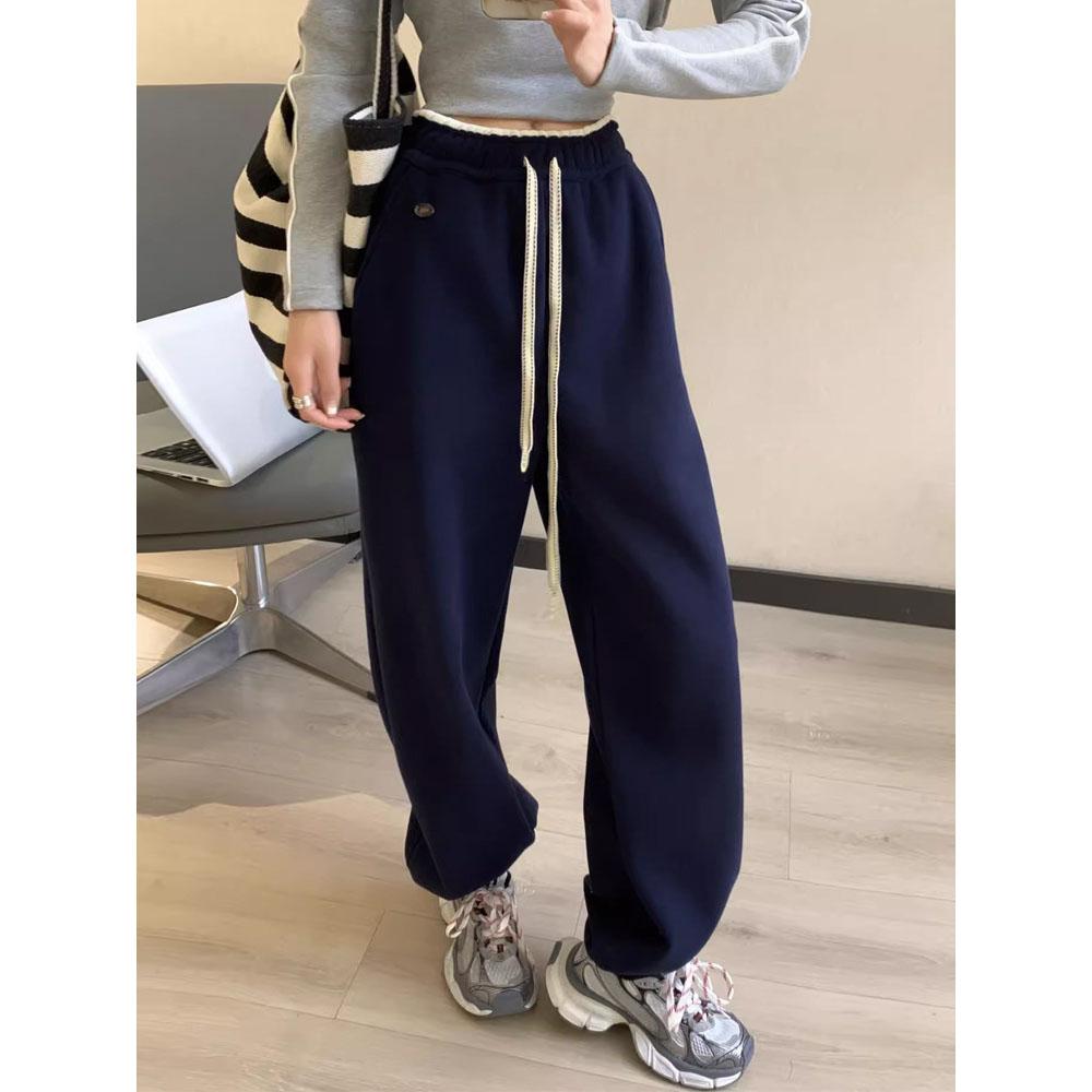 Fashion High Waist Wide Leg Sweatpants Women Chic Design Contrast Color Sport Pants Autumn Winter Korean Drawstring Trousers