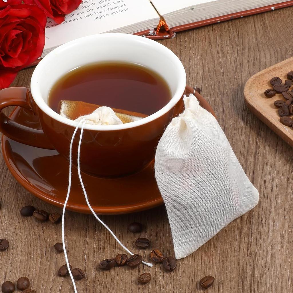 Reble Tea Bags for Loose Tea 50PCS Cotton Sachet Drawstring Packing Bag Spice for Cooking Reble Bag Loose Teas, Sachet Cheesecloth Cold Brew Coffee