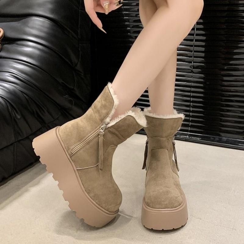 Damskor Päls Plattform Ankel Snöstövlar Flats Mocka Varma Plysch Bomullsskor Kvinna Vinter 2025 Trend Goth Mysiga Halkfria Botas Mujer