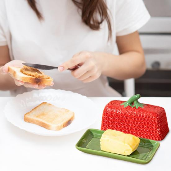 

Yousheng Butter Dish with Lid Strawberry-Shaped Ceramic Butter Keeper Microwave & Dishwasher Safe Butter Storage Container Hand-Painted Kitchen червоний