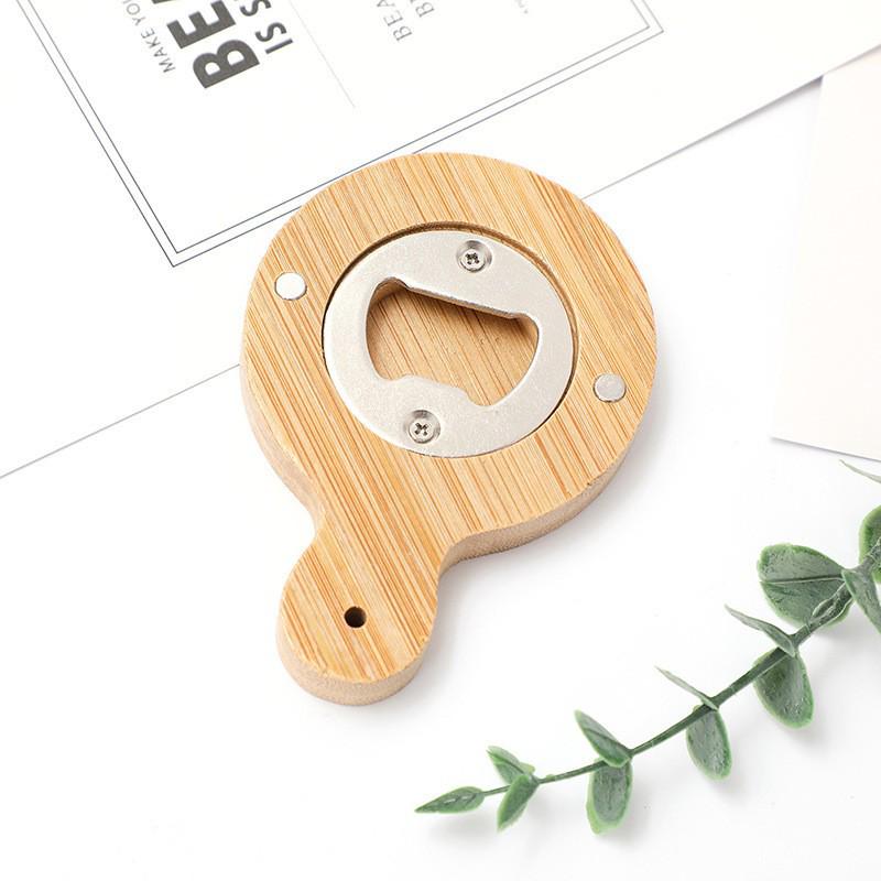 Bamboo Magnetic Beer Bottle Opener & Fridge Sticker - Stainless Steel & Wood