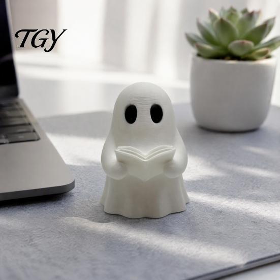 Ghost Reading A Book Statue Halloween Mini Ornament, 3D Printed Cute Little Sturdy Figurines Figurine, Durable PLA Creative Statues for Bookshelves