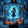 Witch Flying Over Pumpkin Print, Suitable Rooms, Homes, Hotels, Suitable All Seasonsflannel Blanket, Skeleton Blanket, Grim Reaper Decor, Goth Blanket