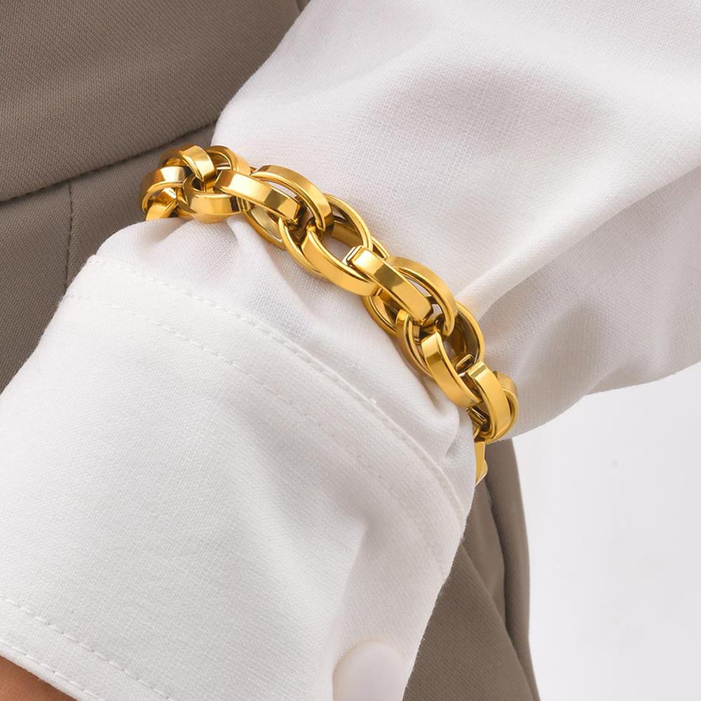 Chunky Chain Bracelet Stainlesss Steel, Bold Link Metal Twist Statement Bracelet for Women,18k Gold Plated Jewelry