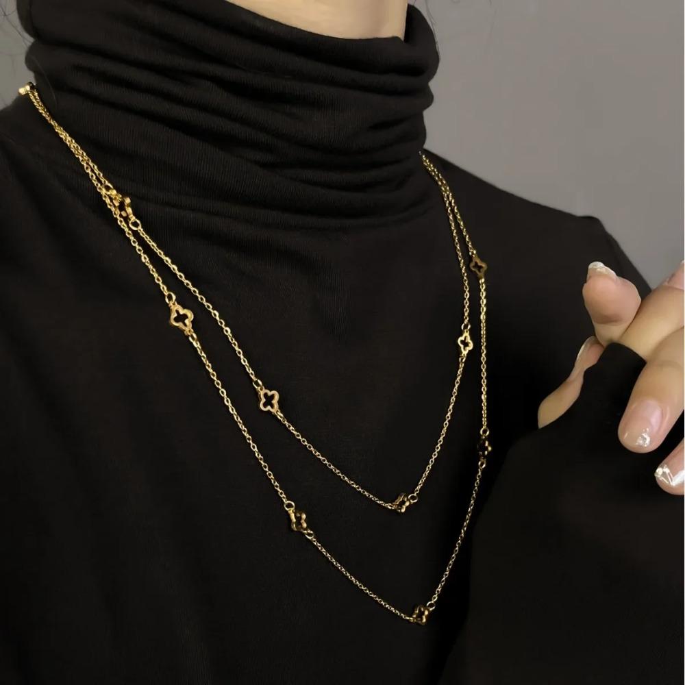 Long Collier Trèfle à Quatre Feuilles Chaîne de Pull pour Femme Acier Titane Multicouche Haut de Gamme Feelunique 2023 Bijoux Nouveaux Tendance