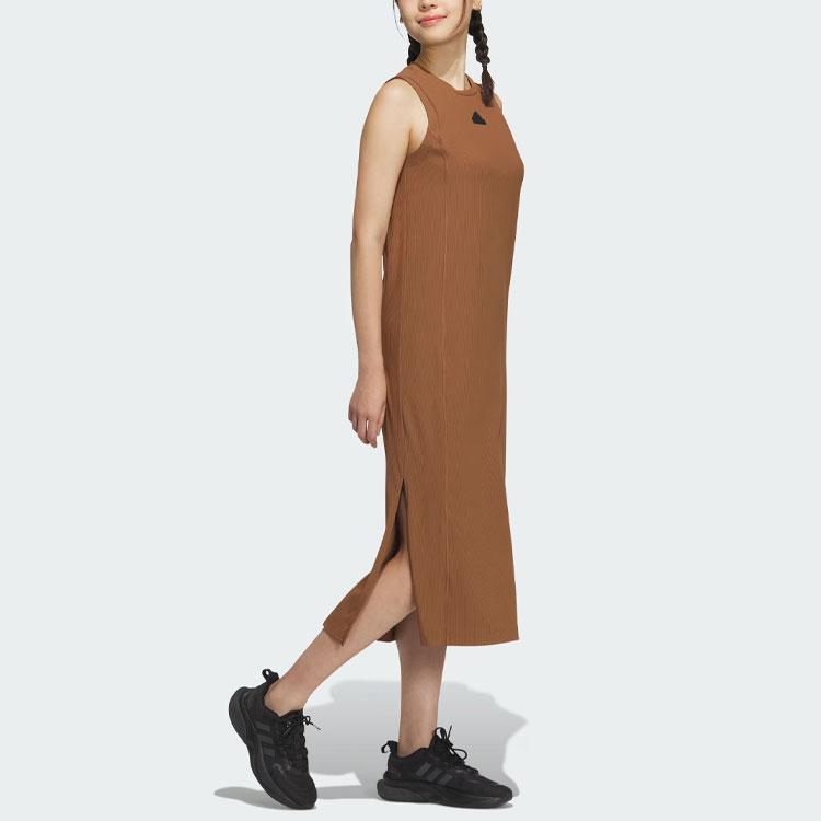 Adidas Sportswear Dress Solid Logo Long Letter Slim Fit Round Neck Cool Long Sports Casual Sleeveless Dress Women Dresses Brown IW9807
