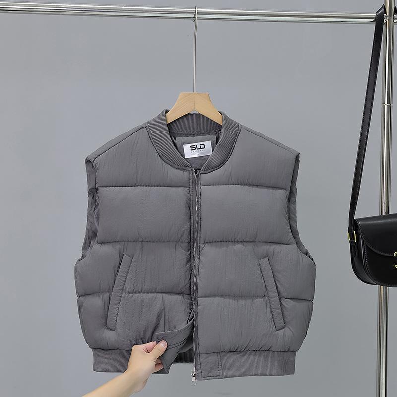

Down cotton clothes, vest women s short autumn and winter wear thickened warm baseball clothes, vest, vest jacket XXL серый
