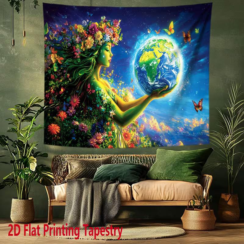 2D Flat HD Mother Earth Tapestry Polyester Fabric Wall Art for Living Room
