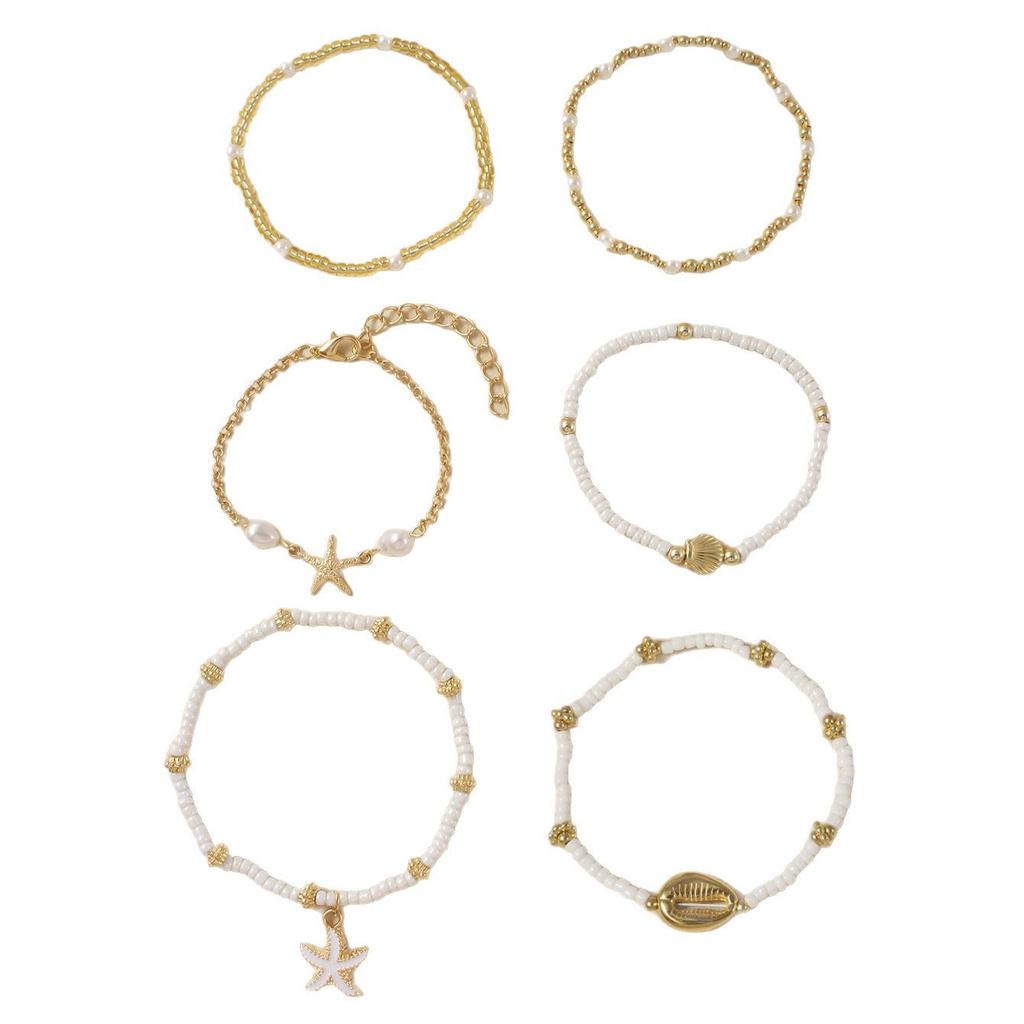 Hot-selling multi-layer anklet set, starfish shell shape foot decoration, vacation beach foot decoration