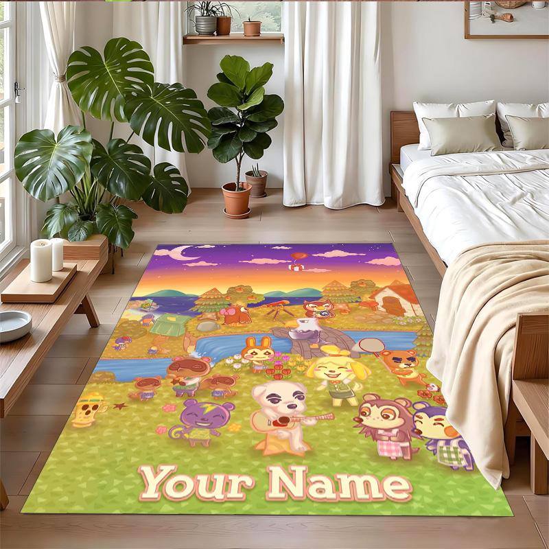 Crystal Velvet Rug Custom Name Text, Soft Non Slip Floor Mat Home DecorAnimal Crossing