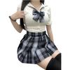 Original Plaid School Uniform Midi Skirt Set: Silver/Gold Mist, Waist-Cinching, Pure Desire Style