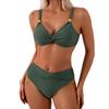 Women’s Two Piece High Waist Bikini Swimsuit with Ruffle Trim Sport Swimwear Set Adjustable Straps and Printed Top