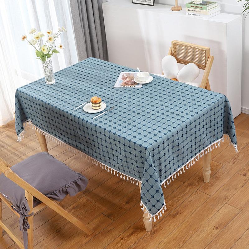 Modern Simple Table Cloth Embroidered Checkered Tablecloth Cotton Linen Fabric Small Fresh Tea Table Rectangular Table Mat