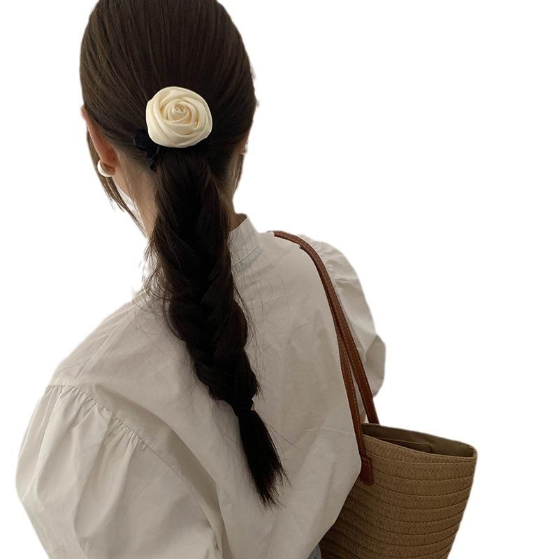 Satin Rose Hair Tie Headwear, High Elastic Hair Tie Headband, Korean Flower