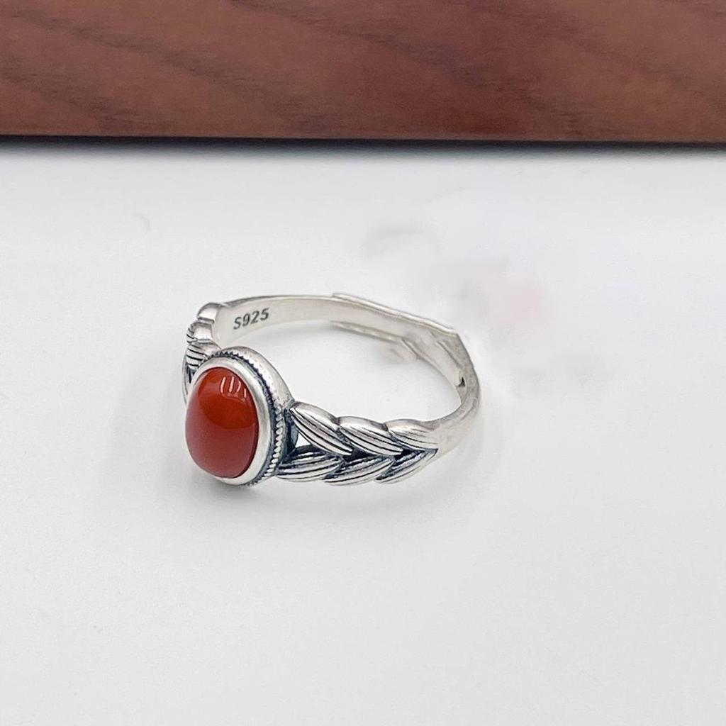Xiaomi 925 Sterling Silver Rings for Women Couple Minimalist Handmade Simple Red Stone Ring Fine Jewelry Gift Prevent Allergy
