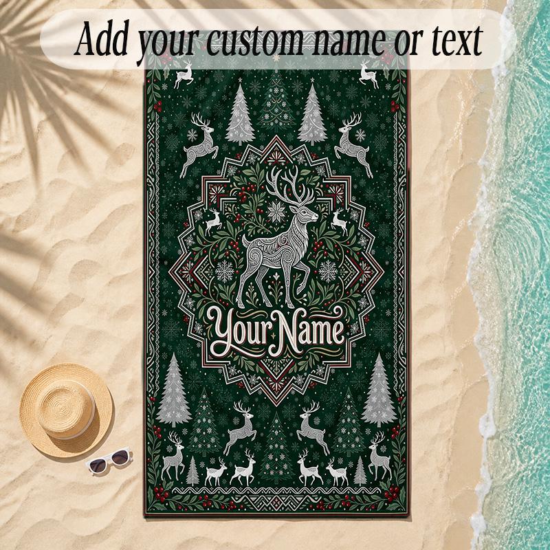Snow Theme Soft Beach Towel Personalized Custom Name Text Towel Portable for Beach Pool Travel