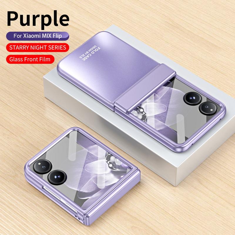 

Роскошный однотонный чехол с закаленным стеклом, 3 шт., складной чехол для Xiaomi Mix Flip, ударопрочный, прозрачный, жесткий, тонкий чехол для телефона из ПК Xiaomi Mix Flip(with Film) фиолетовый