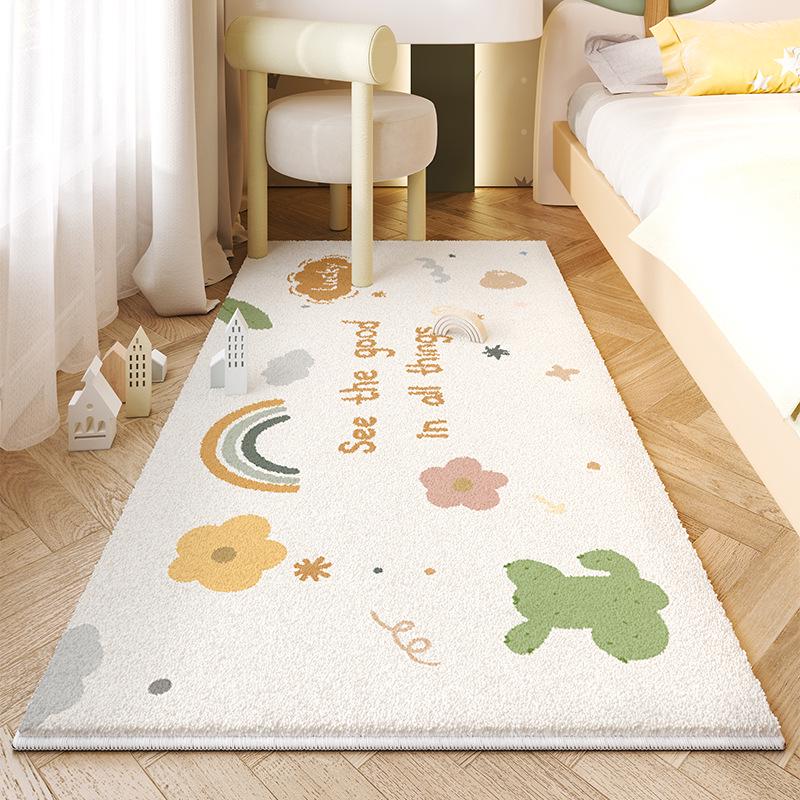 Dětský kreslený plyšový kobereček k posteli - Umělý kašmír, Roztomilá a zesílená podlahová rohož do dívčího pokoje.